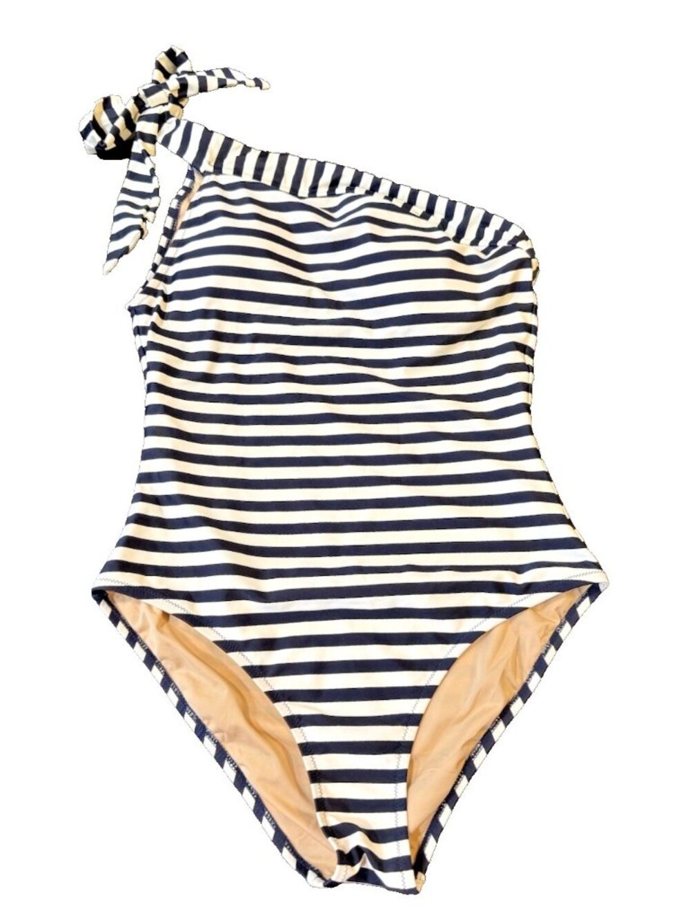J. CREW One Shoulder One Piece Swimsuit Classic Stripe Black White Women's Sz 10